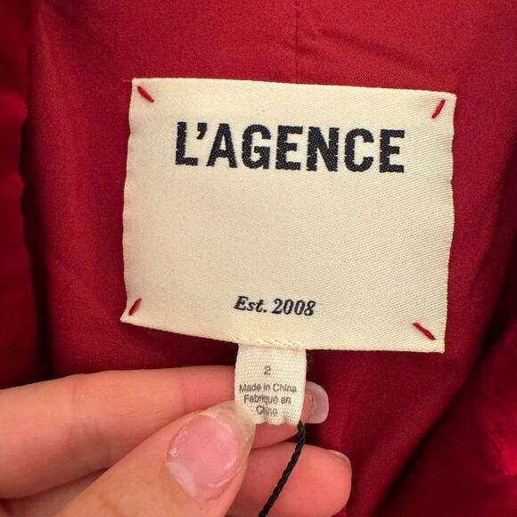 NWT L'AGENCE Kenzie Red Crushed Velvet Double Breasted Blazer Jacket - Picture 9 of 15